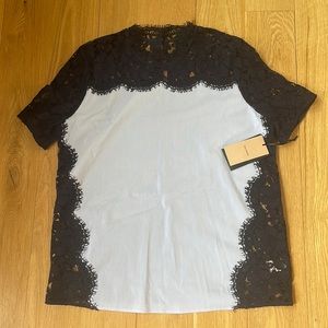 Halogen Lace and Poplin Top - Size L - light blue and navy